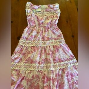 NWT CK Bradley Sail to Sable Pink White Exotic Bird Dress Sz L